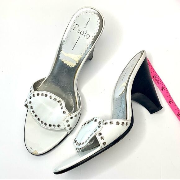 White & Black Linea Paola Riveted Wedge Sandals - Picture 2 of 8